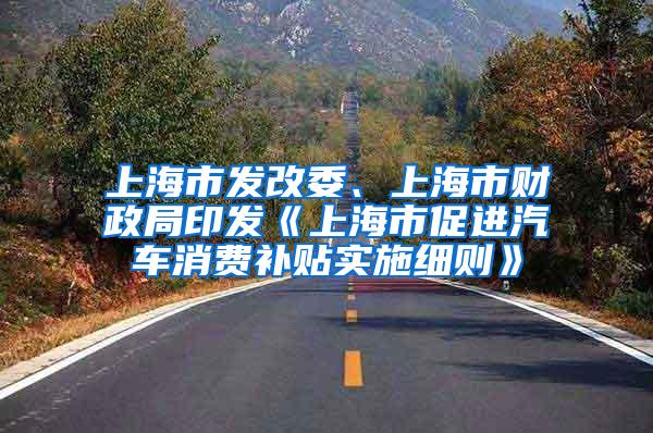 上海市发改委、上海市财政局印发《上海市促进汽车消费补贴实施细则》