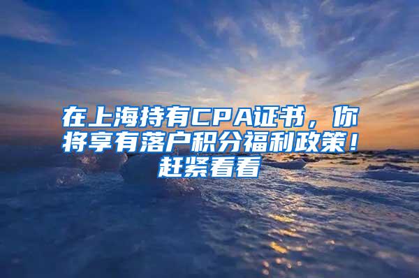 在上海持有CPA证书，你将享有落户积分福利政策！赶紧看看