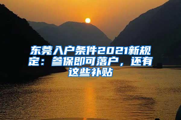 东莞入户条件2021新规定：参保即可落户，还有这些补贴