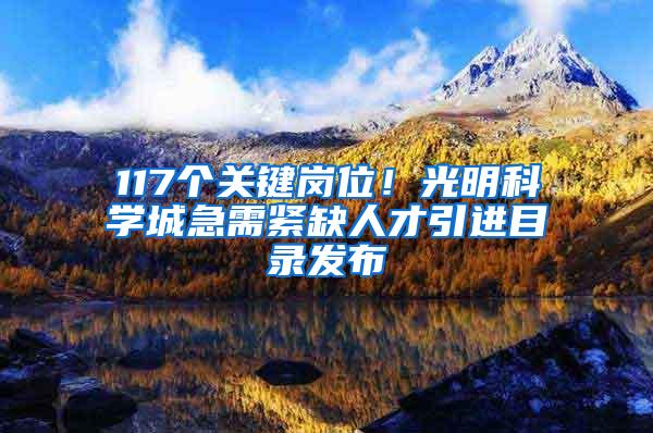 117个关键岗位！光明科学城急需紧缺人才引进目录发布