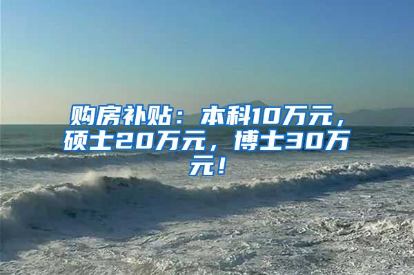 购房补贴：本科10万元，硕士20万元，博士30万元！