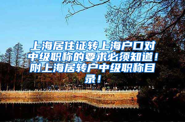 上海居住证转上海户口对中级职称的要求必须知道！附上海居转户中级职称目录！