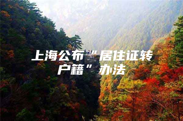 上海公布“居住证转户籍”办法