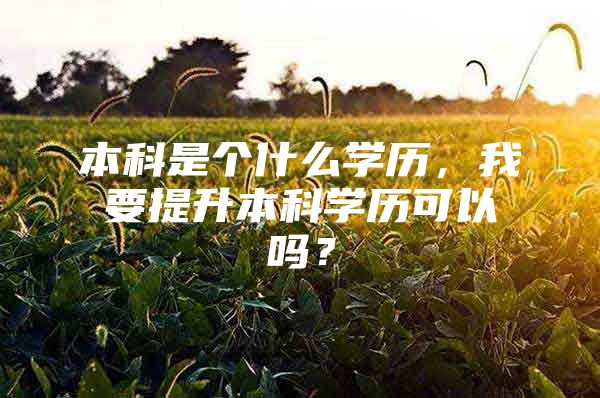 本科是个什么学历，我要提升本科学历可以吗？