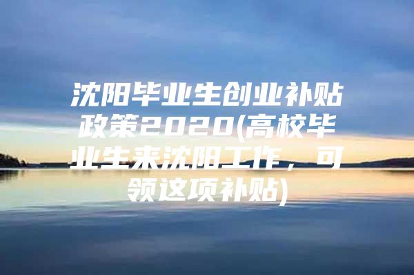 沈阳毕业生创业补贴政策2020(高校毕业生来沈阳工作，可领这项补贴)