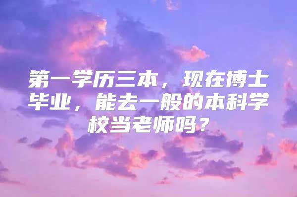 第一学历三本，现在博士毕业，能去一般的本科学校当老师吗？